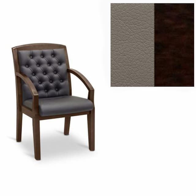 Кресло посетителя Юнитекс Граф+с утяжкой экокожа премиум серо-коричневая CN6/дерево-венге