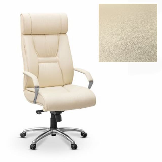 Кресло руководителя Юнитекс Олимп X с хромом натуральная кожа с компаньоном бежевая Savanna